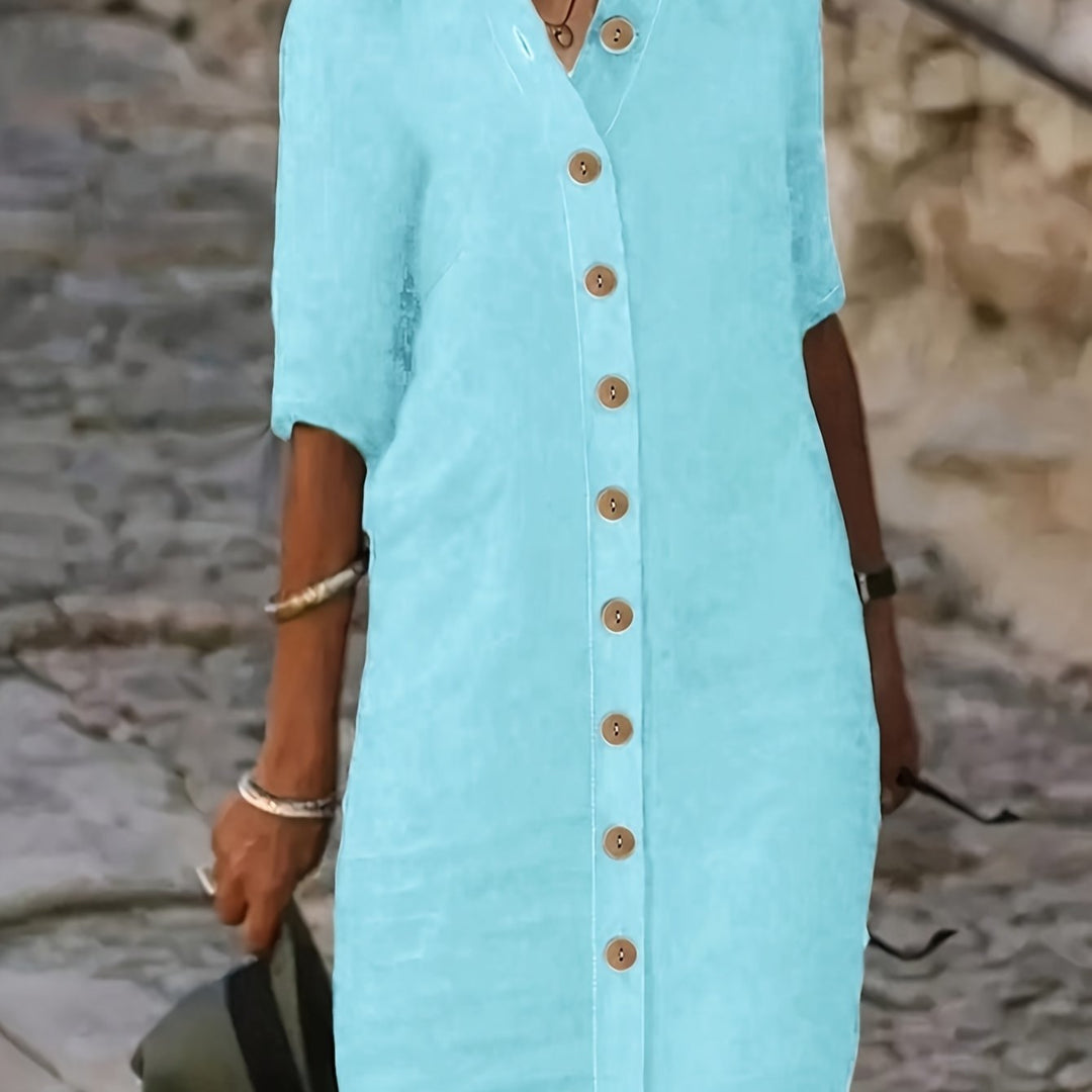 Midi Jurk – Knoopsluiting & Comfortabele Polyester Mix
