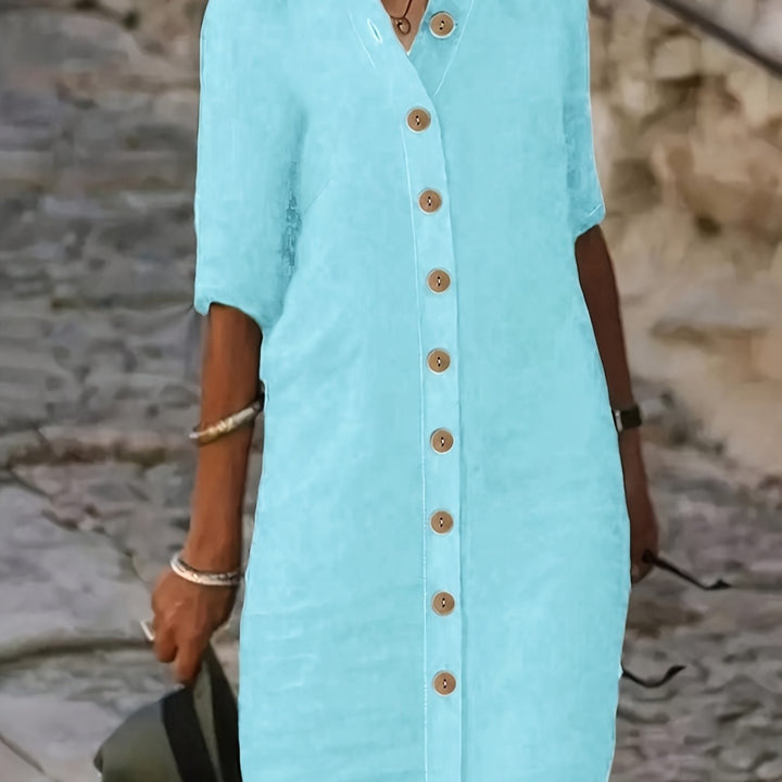 Midi Jurk – Knoopsluiting & Comfortabele Polyester Mix