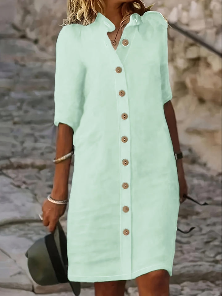 Midi Jurk – Knoopsluiting & Comfortabele Polyester Mix