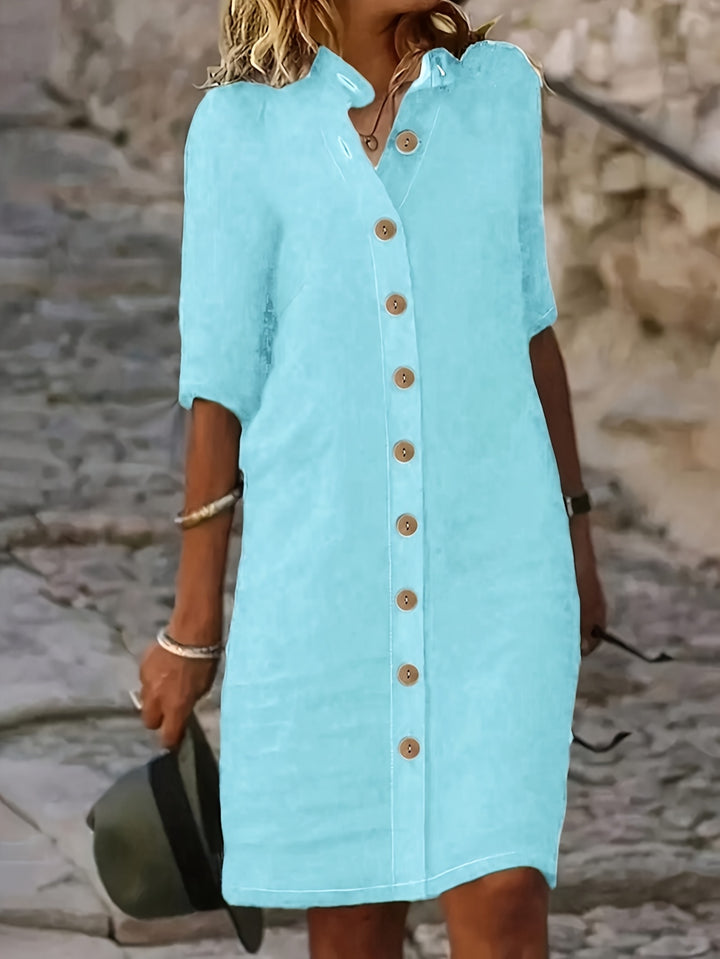 Midi Jurk – Knoopsluiting & Comfortabele Polyester Mix