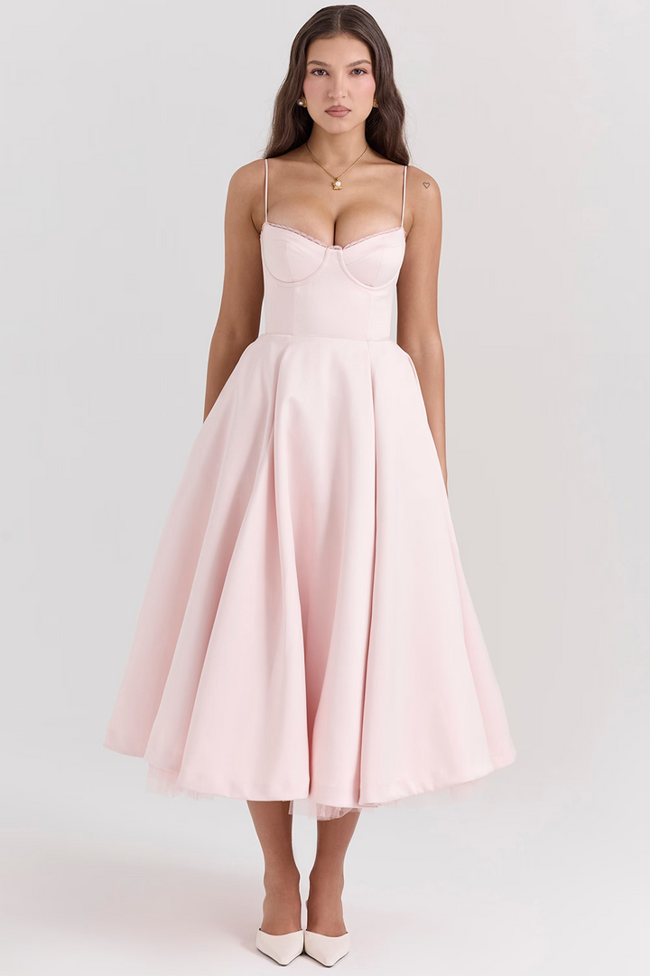 Midi Jurk - Korset Buste & Volle Rok Met Nauwsluiting