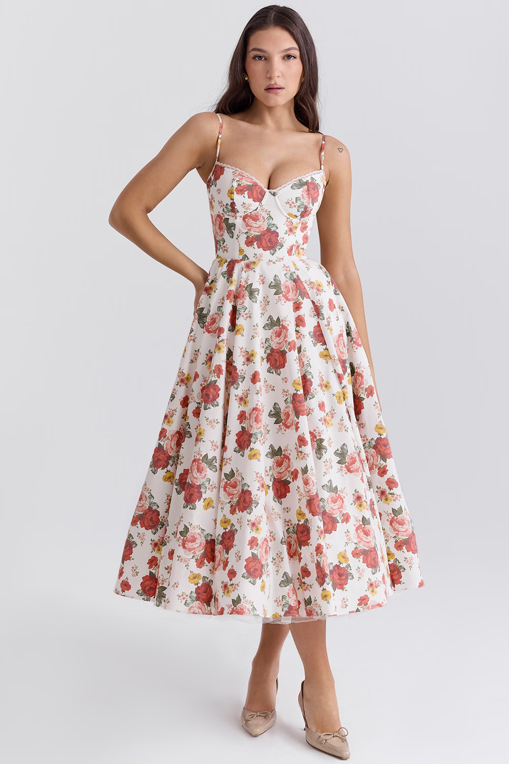Midi Jurk - Korset Buste & Volle Rok Met Nauwsluiting