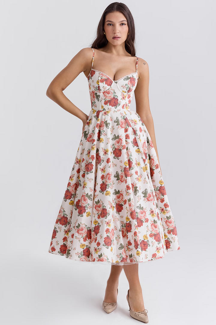 Midi Jurk - Korset Buste & Volle Rok Met Nauwsluiting