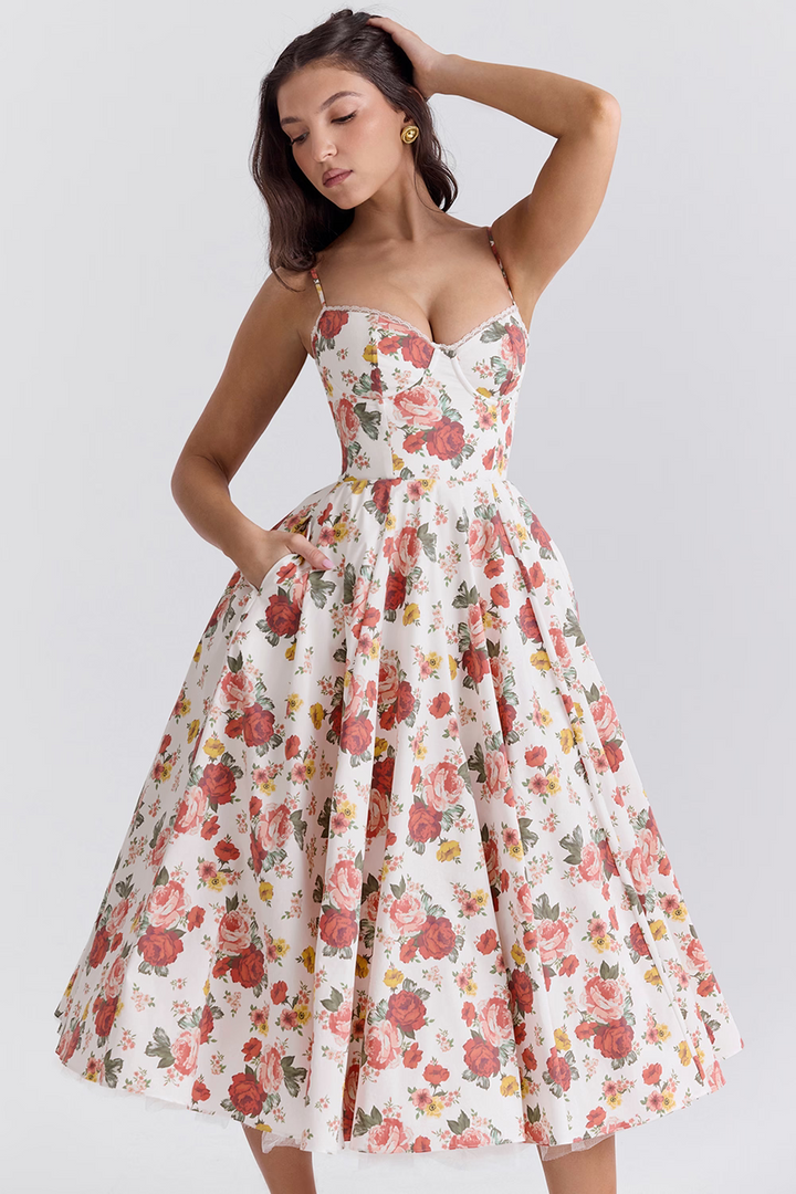 Midi Jurk - Korset Buste & Volle Rok Met Nauwsluiting