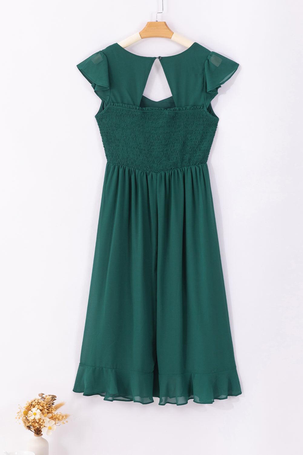 Midi-jurk - Halslijn met zoet hart en Ruches & Open Rug Design