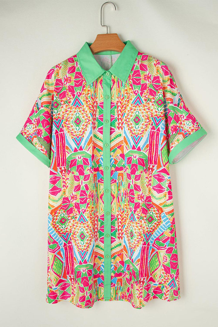 Mini Jurk - Korte Mouwen & Knopsluiting voor Gemak