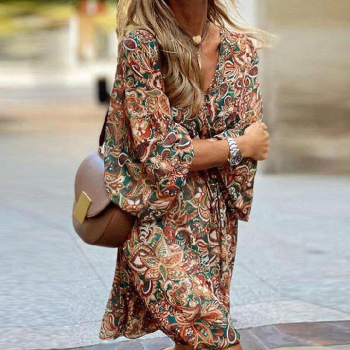 Mini-jurk - Boho Patroon & Uitlopend Mouwen Ontwerp Kenmerken