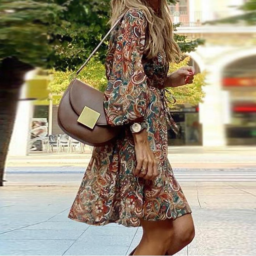 Mini-jurk - Boho Patroon & Uitlopend Mouwen Ontwerp Kenmerken