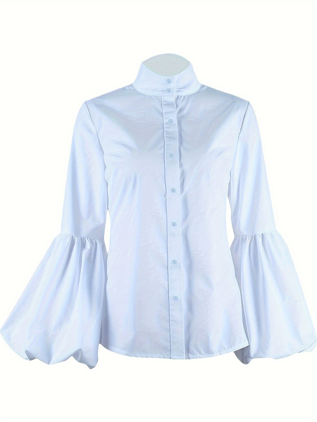 Mock Neck Blouse - Knopen Voorzijde & Lantaarn Mouwen Ontwerp