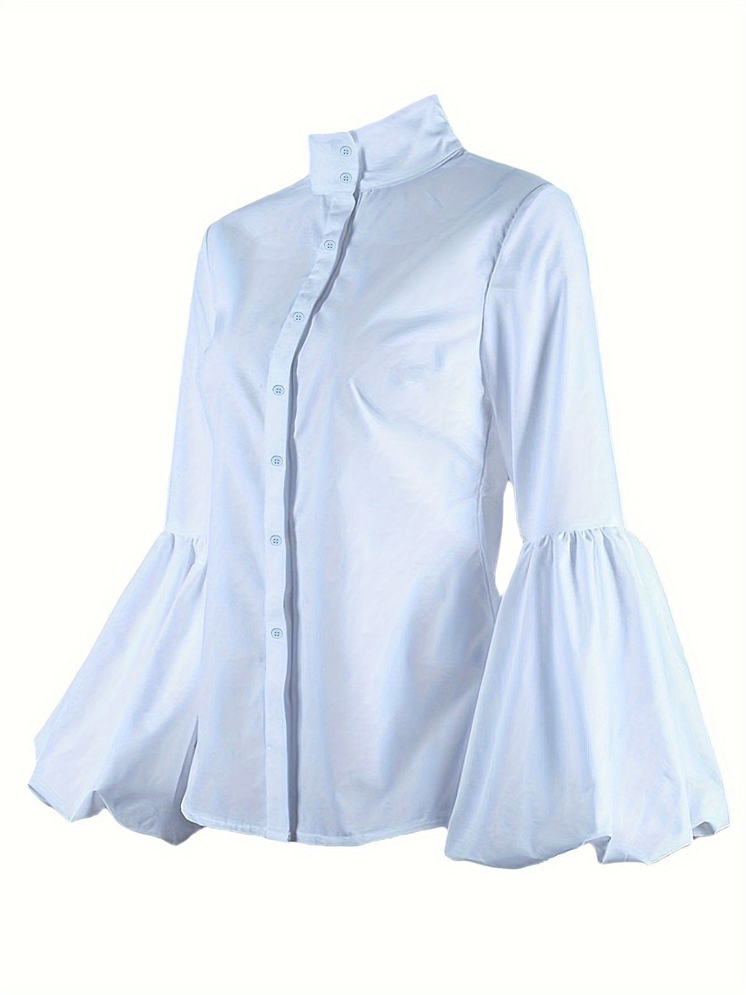 Mock Neck Blouse - Knopen Voorzijde & Lantaarn Mouwen Ontwerp
