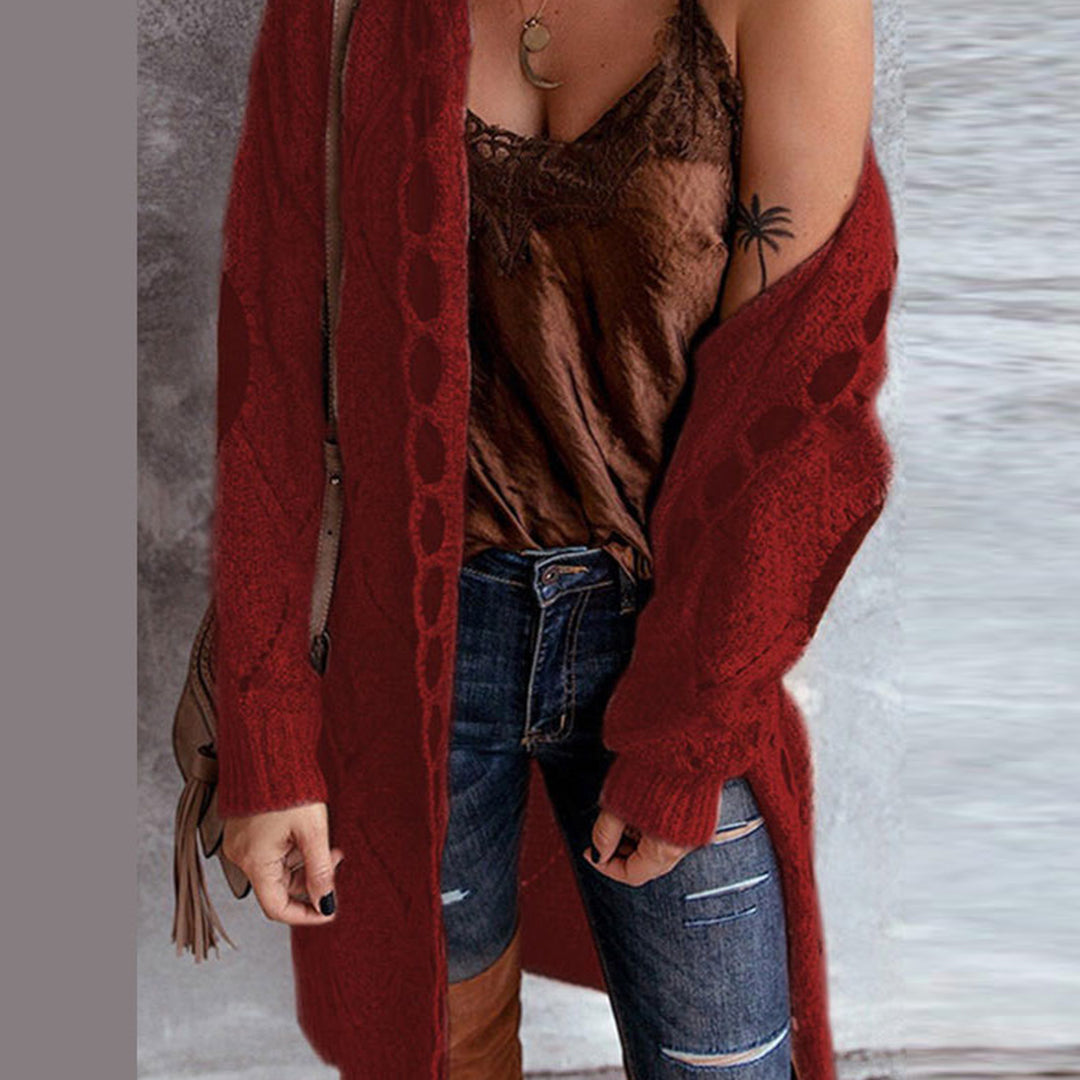 Modieus Gebreid Vest met Capuchon en Lange Mouwen