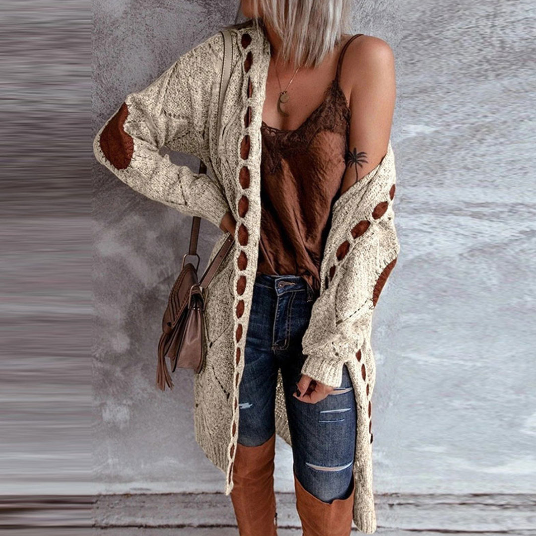 Modieus Gebreid Vest met Capuchon en Lange Mouwen