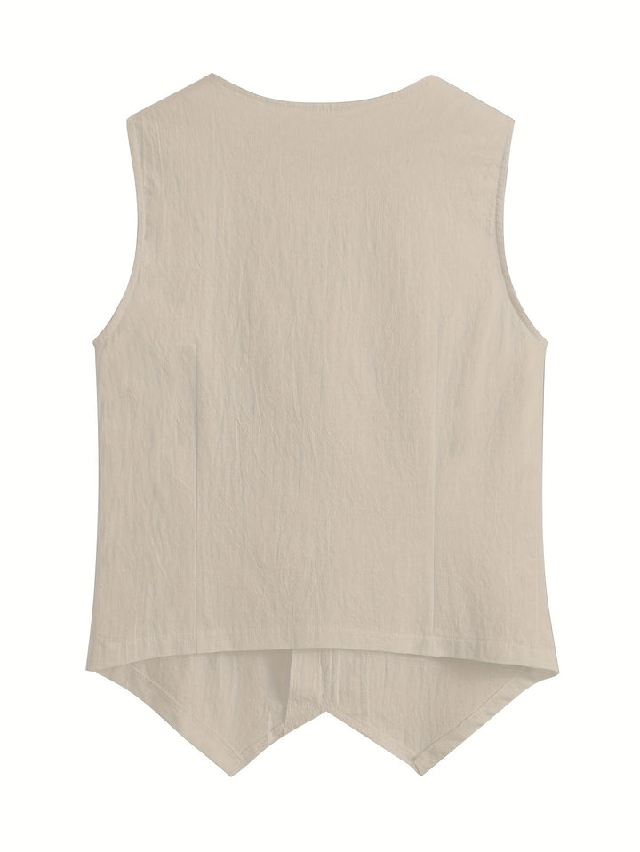 Mouwloos Vest – V-Hals & Knoopsluiting aan de Voorkant