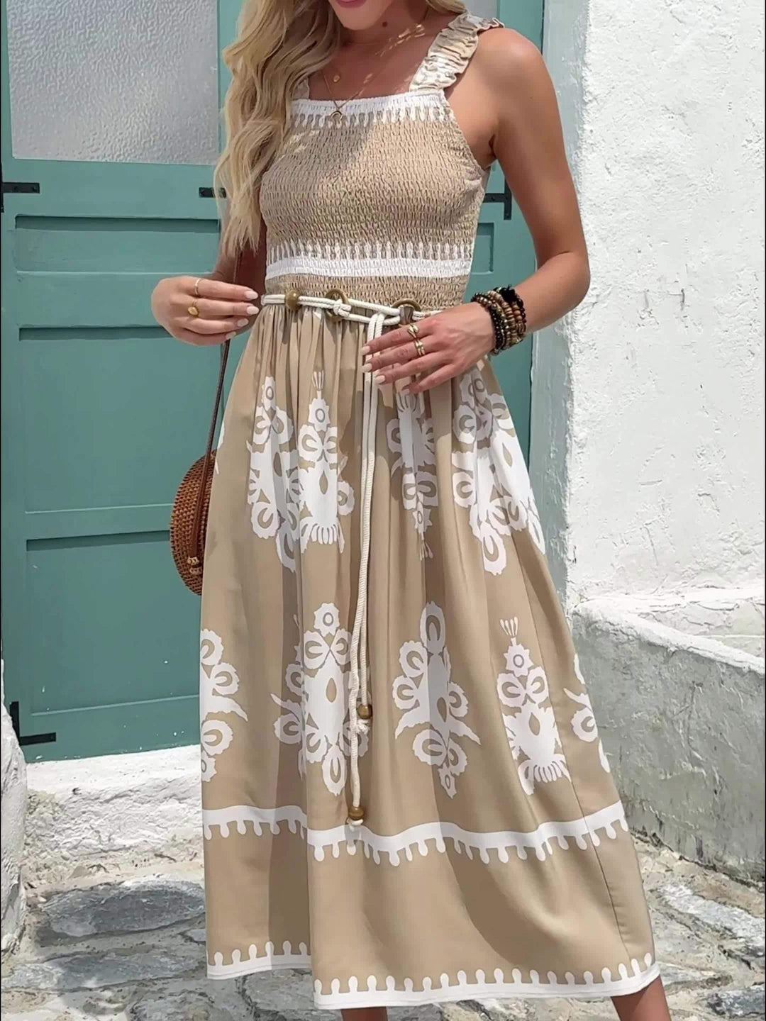 Mouwloze Midi Jurk – Bloemenprint & A-Lijn Silhouet