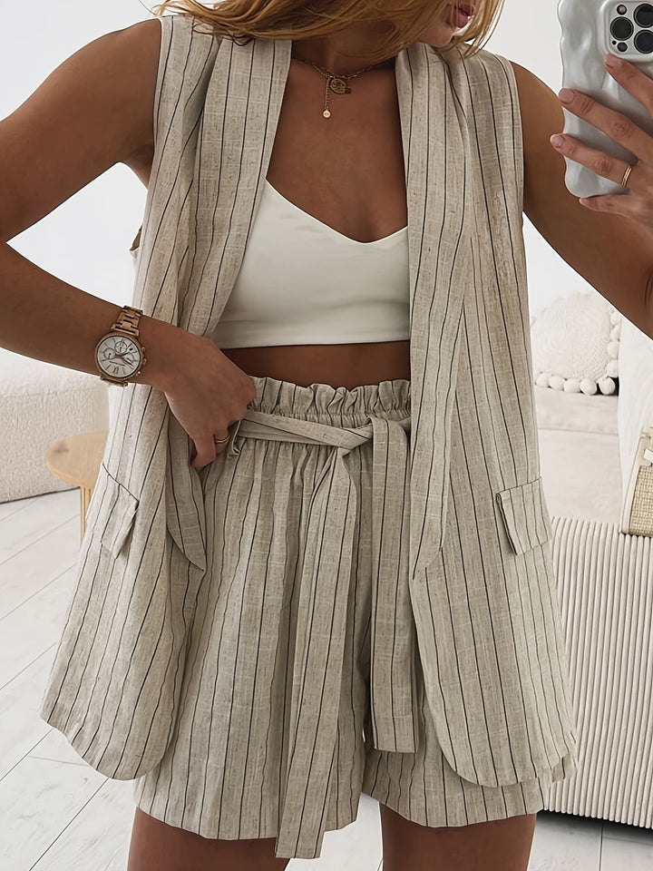 Mouwloze Overhemd Set – Gestreepte Vorm & Comfortabele Pasvorm