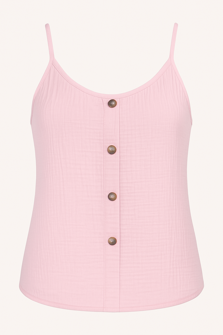 Mouwloze Top – Effen Kleur & Knoopdecoratie