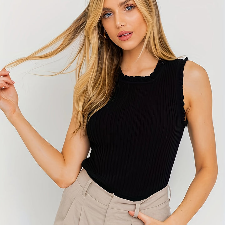 Mouwloze Top – Glinsterende Strepen & Stretchy Comfort