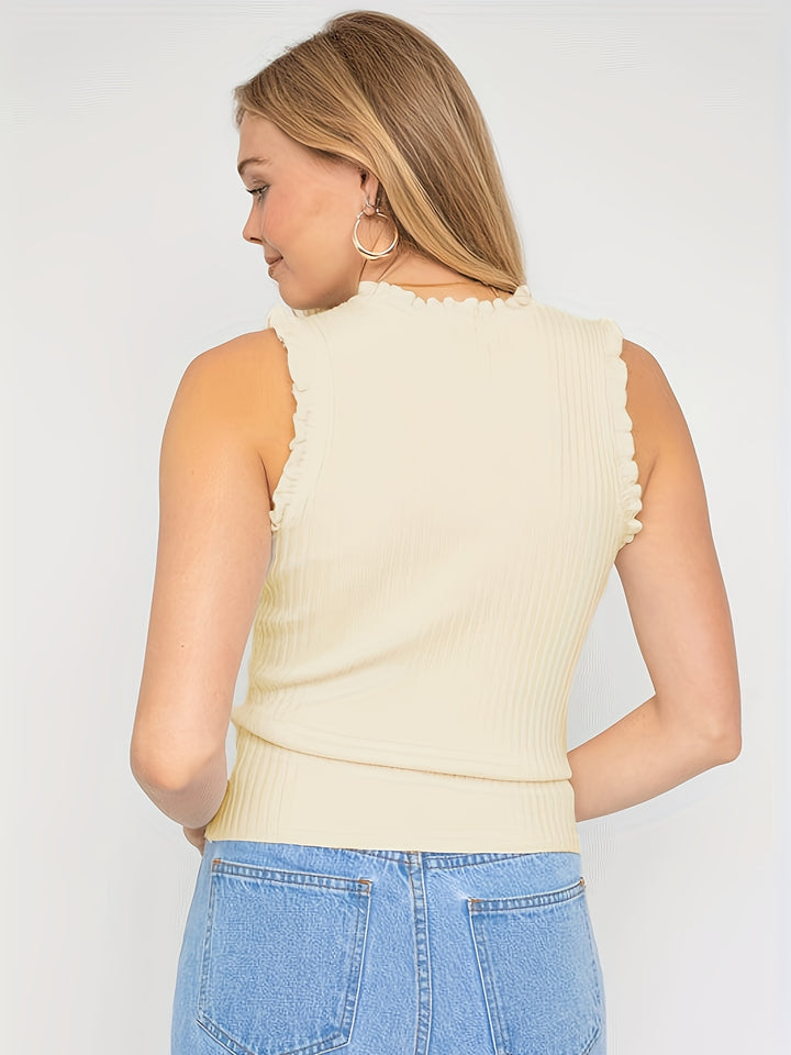 Mouwloze Top – Glinsterende Strepen & Stretchy Comfort