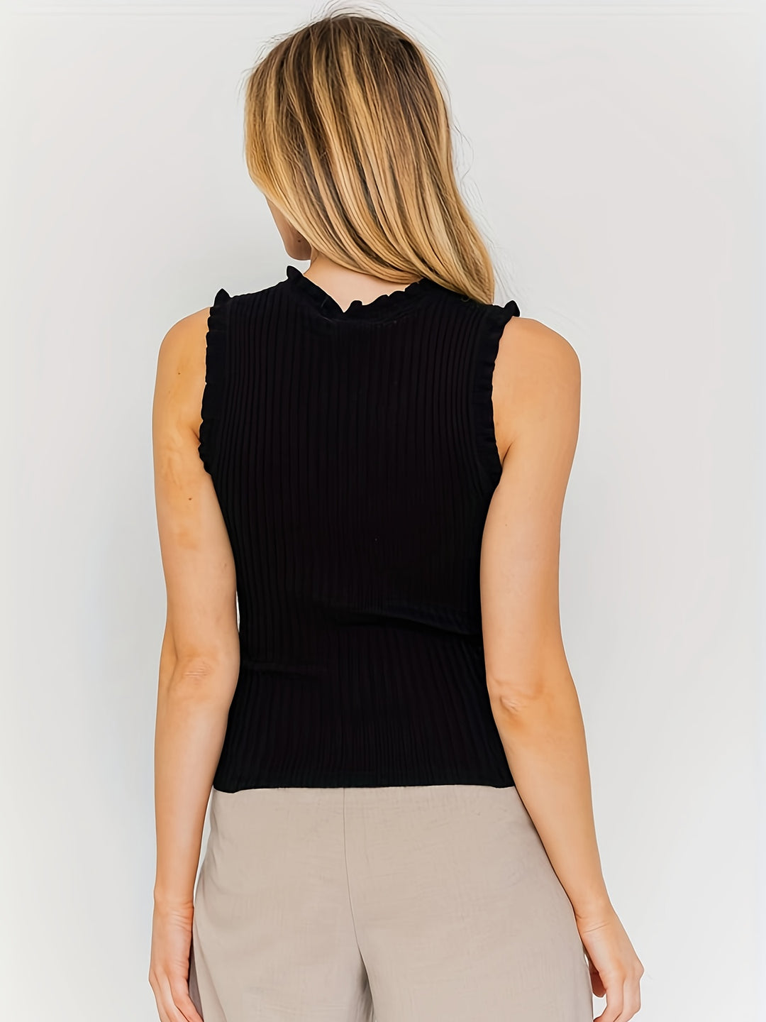 Mouwloze Top – Glinsterende Strepen & Stretchy Comfort