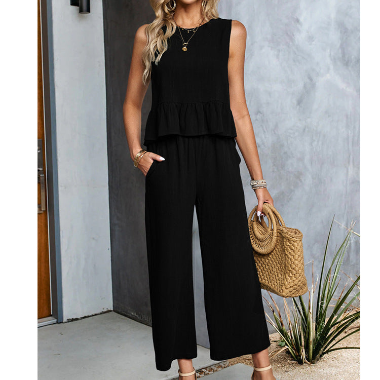 Mouwloze Top met Wijde Broek – Katoen-Linnenmix & Comfortabele Pasvorm