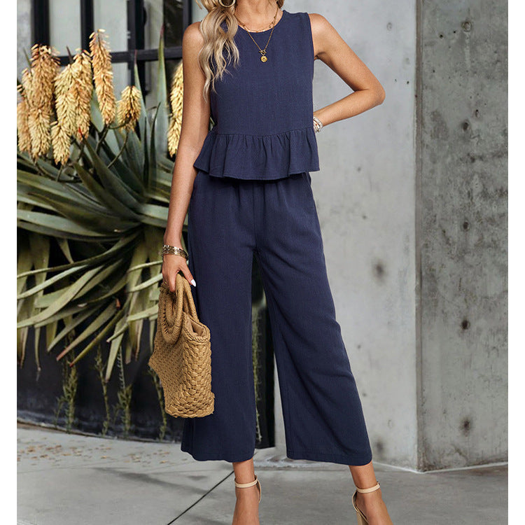 Mouwloze Top met Wijde Broek – Katoen-Linnenmix & Comfortabele Pasvorm