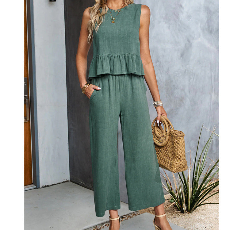 Mouwloze Top met Wijde Broek – Katoen-Linnenmix & Comfortabele Pasvorm