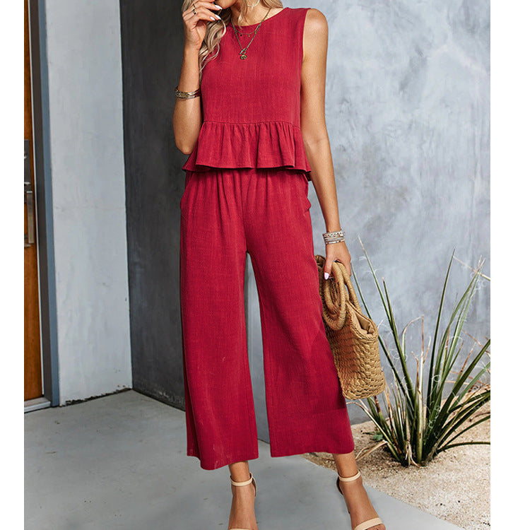 Mouwloze Top met Wijde Broek – Katoen-Linnenmix & Comfortabele Pasvorm