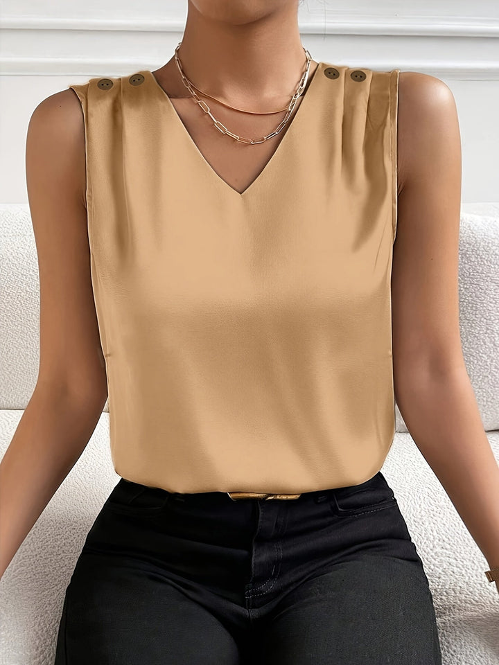 Mouwloze V-Hals Blouse - Effen Kleur Ontwerp & Lichte Stof