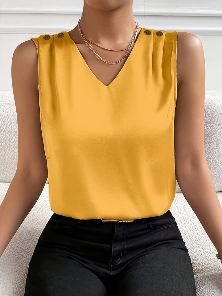 Mouwloze V-Hals Blouse - Effen Kleur Ontwerp & Lichte Stof