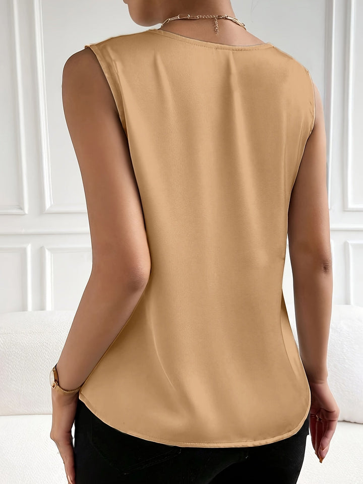 Mouwloze V-Hals Blouse - Effen Kleur Ontwerp & Lichte Stof