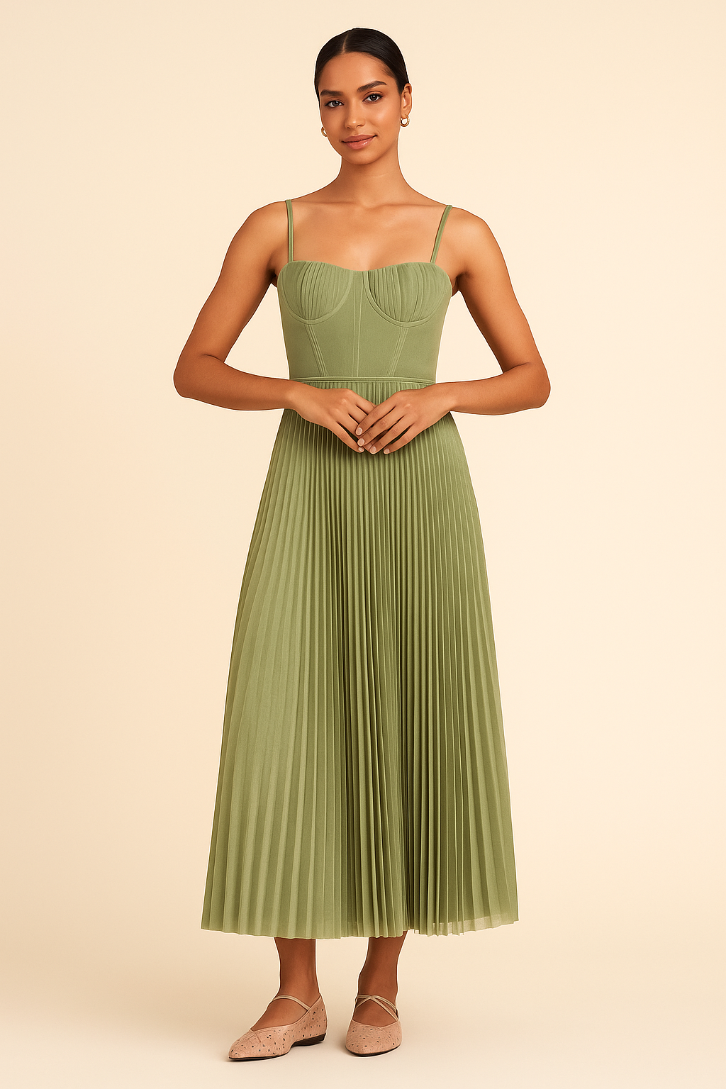 Octavia - Uitlopende midi-jurk met geplooide tule bustier