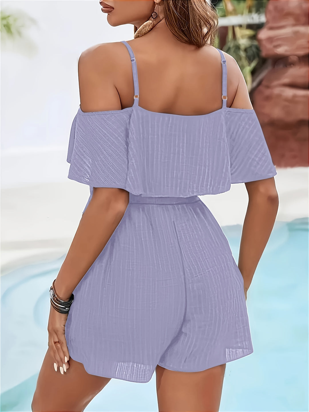 Off-Shoulder Romper met Ruffle Accenten – Comfortabele Pasvorm & Stijlvol Ontwerp