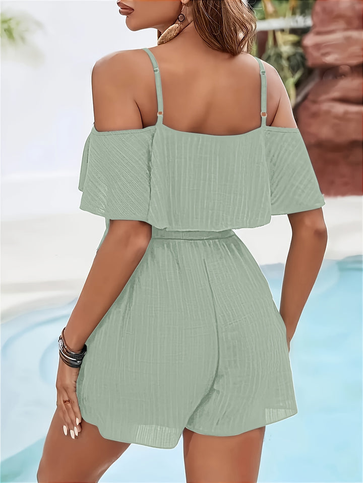 Off-Shoulder Romper met Ruffle Accenten – Comfortabele Pasvorm & Stijlvol Ontwerp