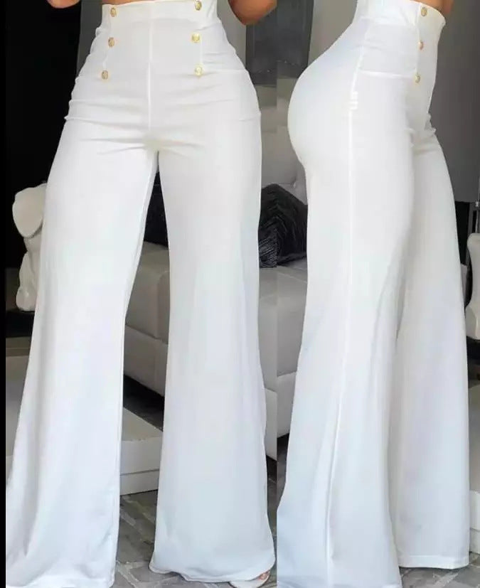 Olva - Broek met hoge taille en knopen opzij