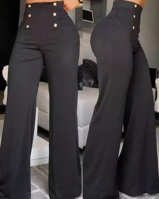 Olva - Broek met hoge taille en knopen opzij