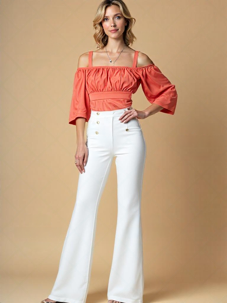 Olva - Broek met hoge taille en knopen opzij