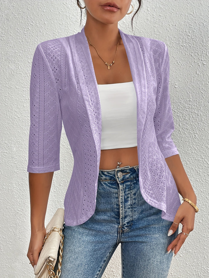 Open vest - geborduurd Eyelet en lichtgewicht breisel
