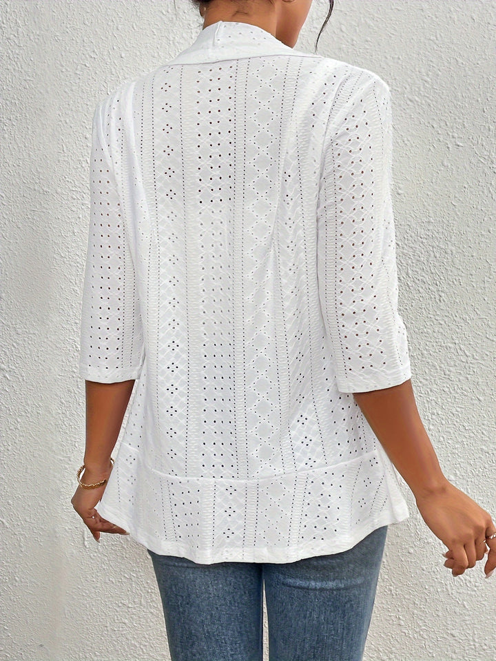 Open vest - geborduurd Eyelet en lichtgewicht breisel