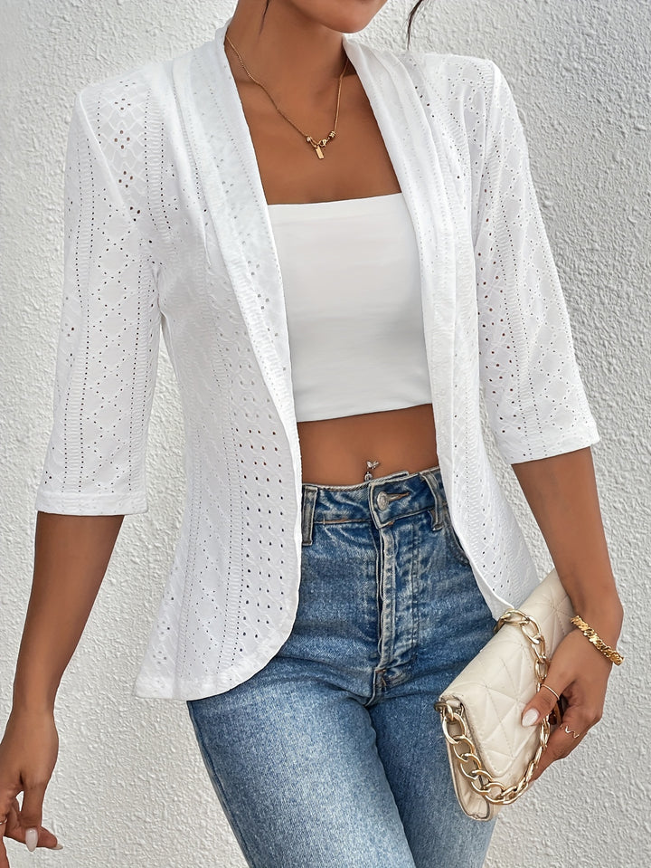 Open vest - geborduurd Eyelet en lichtgewicht breisel