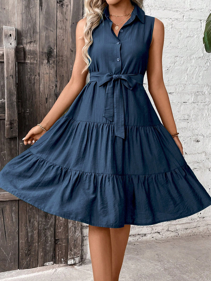 Overhemdjurk - Ruffle Hem Detail & Verstelbare Riem Taille