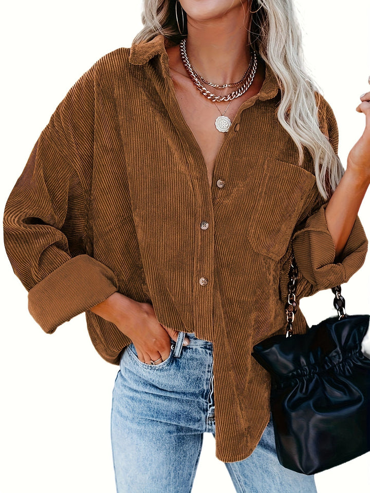 Oversized Corduroy Shirt - Lange Mouwen & Functionele Zakjes