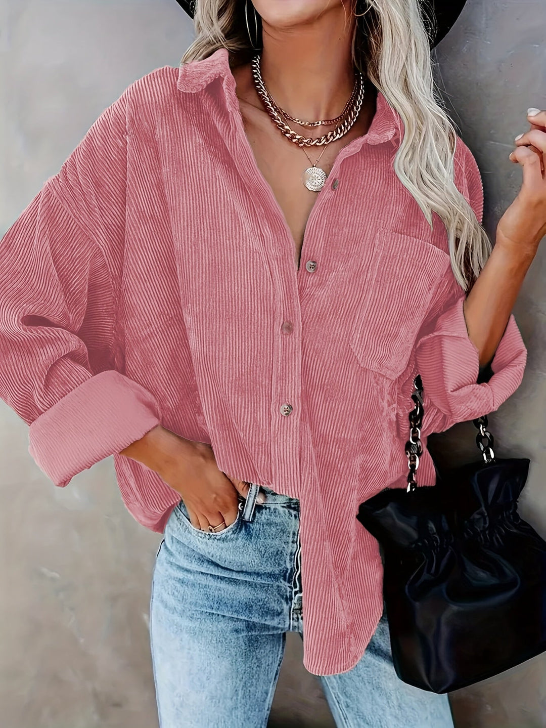 Oversized Corduroy Shirt - Lange Mouwen & Functionele Zakjes