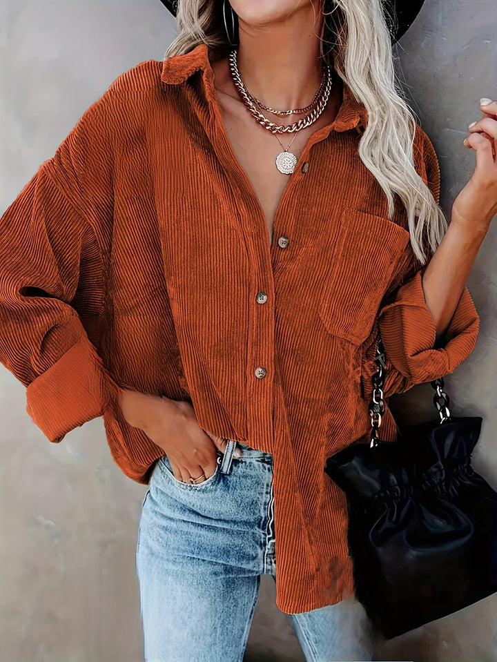 Oversized Corduroy Shirt - Lange Mouwen & Functionele Zakjes