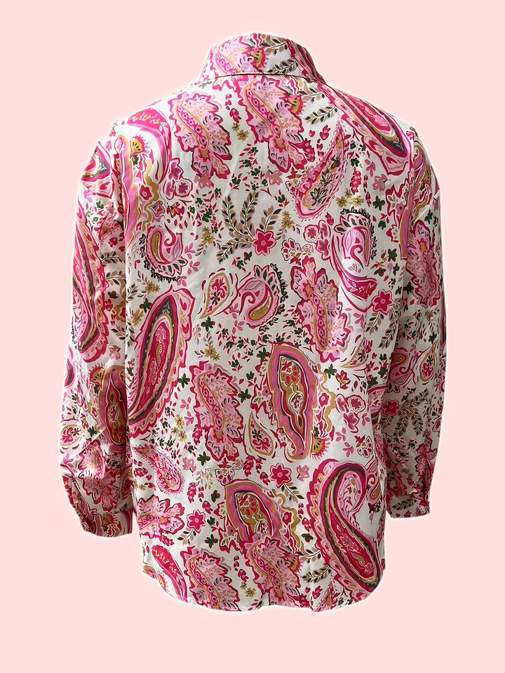 Paisley Print Polo Kraag Shirt - Knopen Sluiting & Lange Mouwen