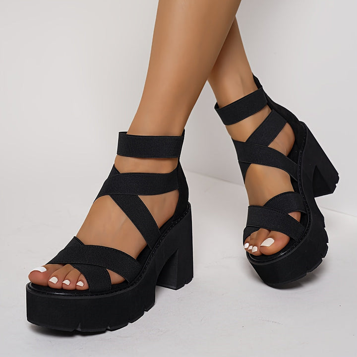 Plateau Sandalen - Dikke Middelhoge Hak & Open Teenontwerp