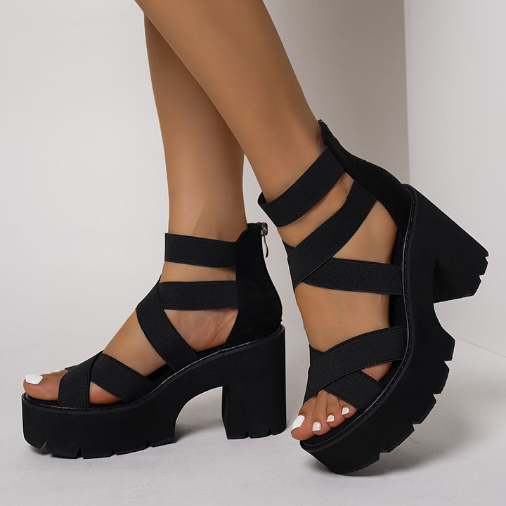 Plateau Sandalen - Dikke Middelhoge Hak & Open Teenontwerp