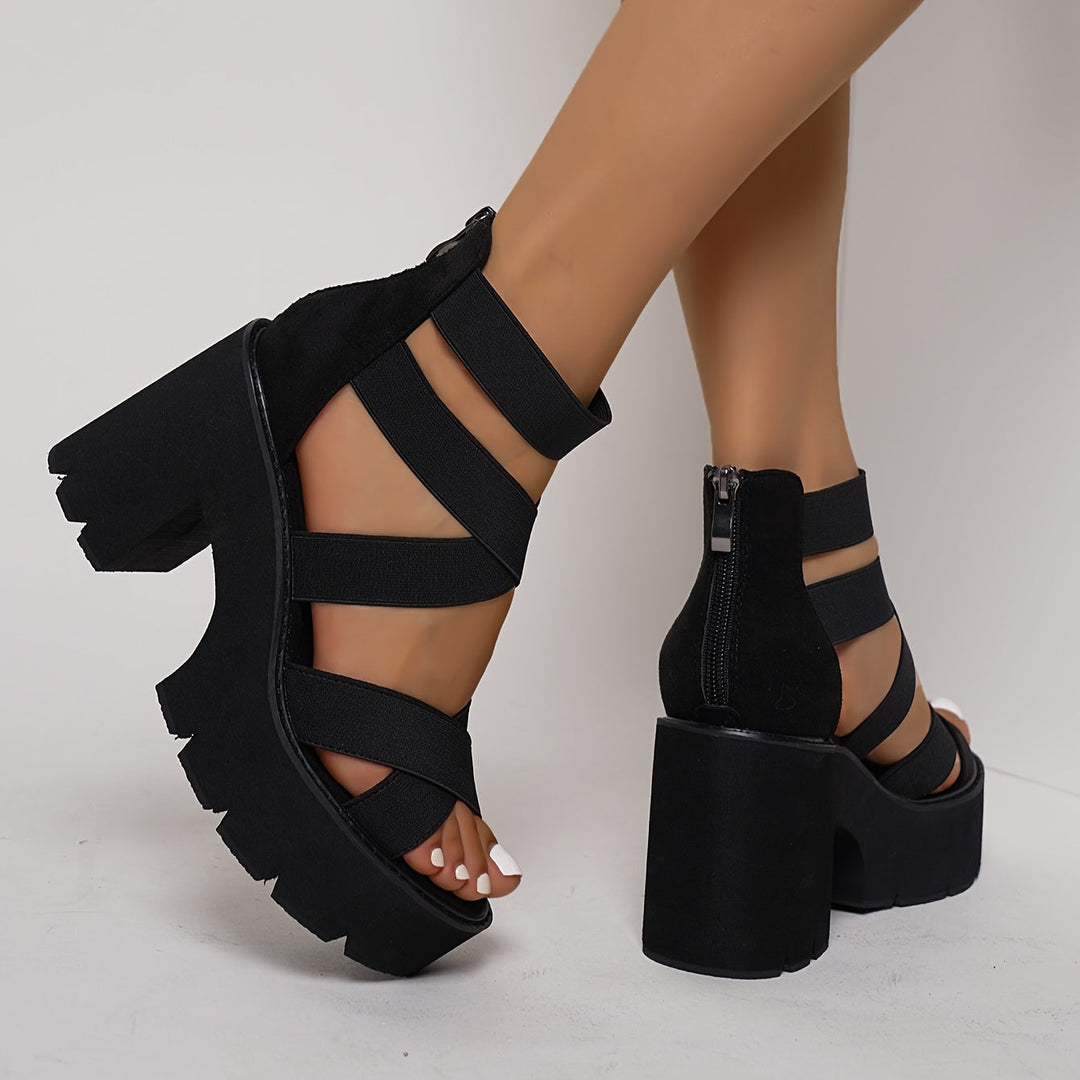 Plateau Sandalen - Dikke Middelhoge Hak & Open Teenontwerp