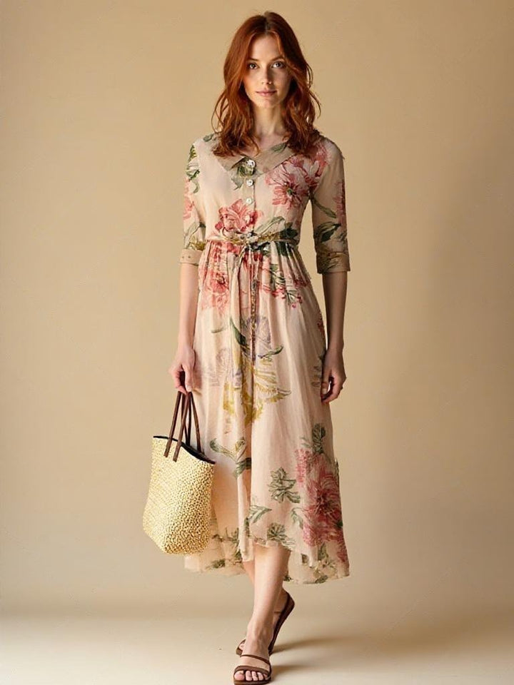 Poe - Vintage kanten jurk met botanische bloemenprint