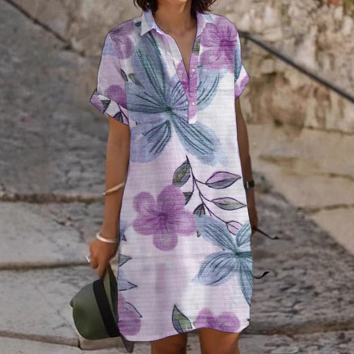 Polyester Mix Jurk – Losse Vorm & Knoopdetails