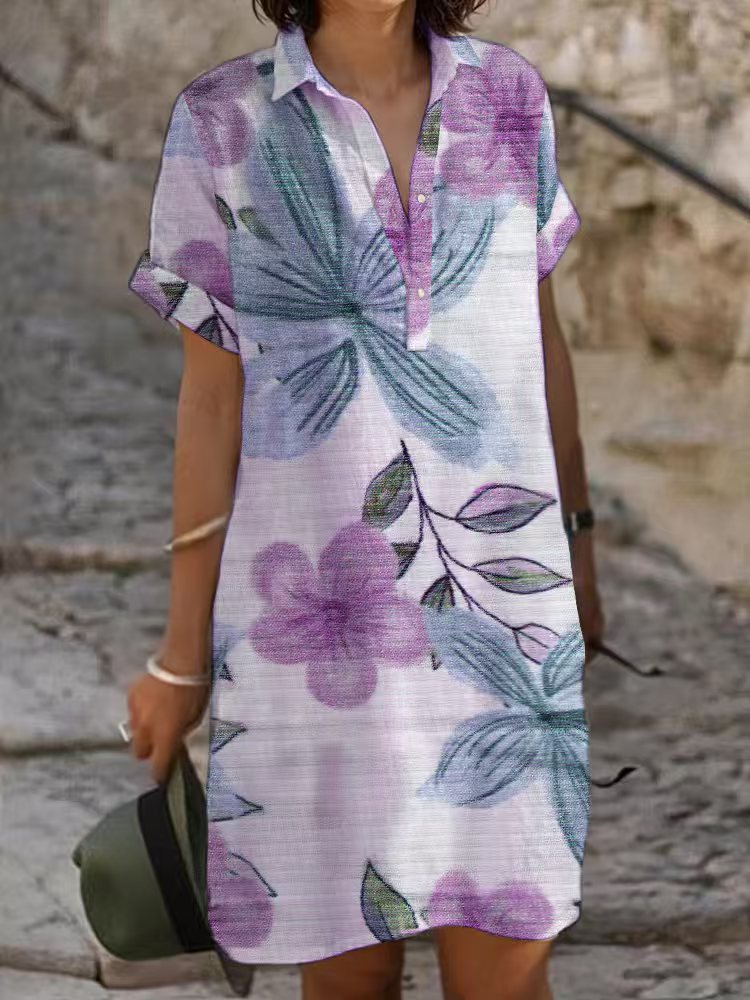 Polyester Mix Jurk – Losse Vorm & Knoopdetails